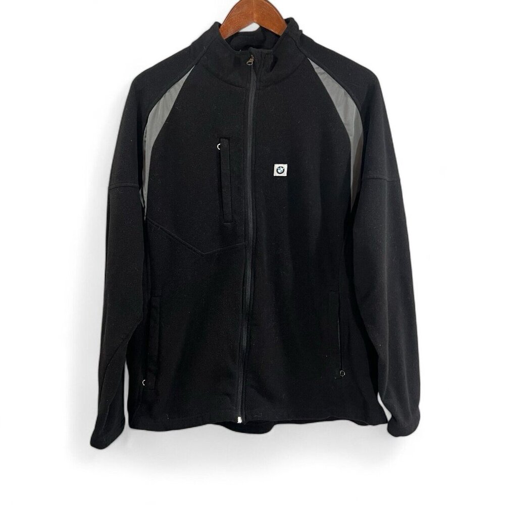 BMW Full Zip Fleece Jacket Mens Size XL Zipper Pockets Black